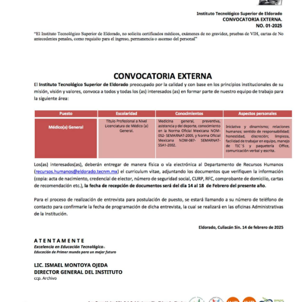 Convocatoria para Médico General